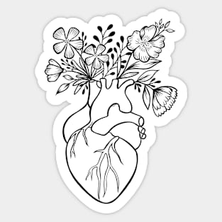 Floral Human Heart Anatomy | Line Art Sticker